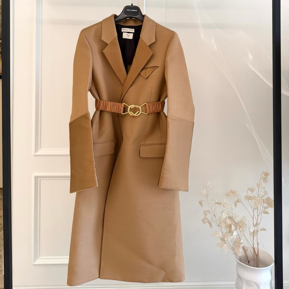 🚩steal authentic Bottega Veneta Tan Belted Coat